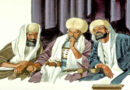 figura de três fariseus assentados e pensativos