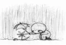desenho de um homem protegendo uma flor da chuva
