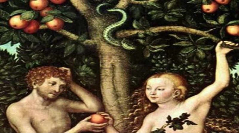 quadro de Eva entregando fruto a Adão
