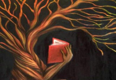desenho de uma árvore lendo um livro