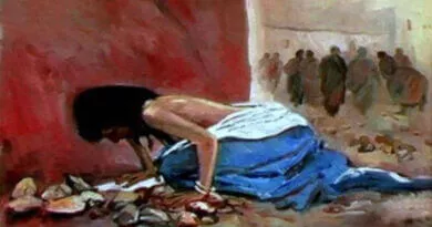 figura representando uma mulher sendo apedrejada