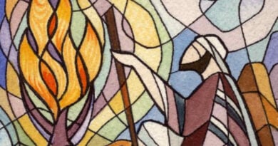 vitral representando Moisés e a sarça ardente