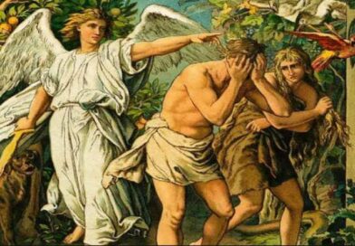 pintura de um anjo expulsando Adão e Eva do jardim