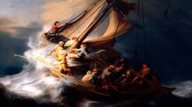 ilustração de um barco em meio a tempestade
