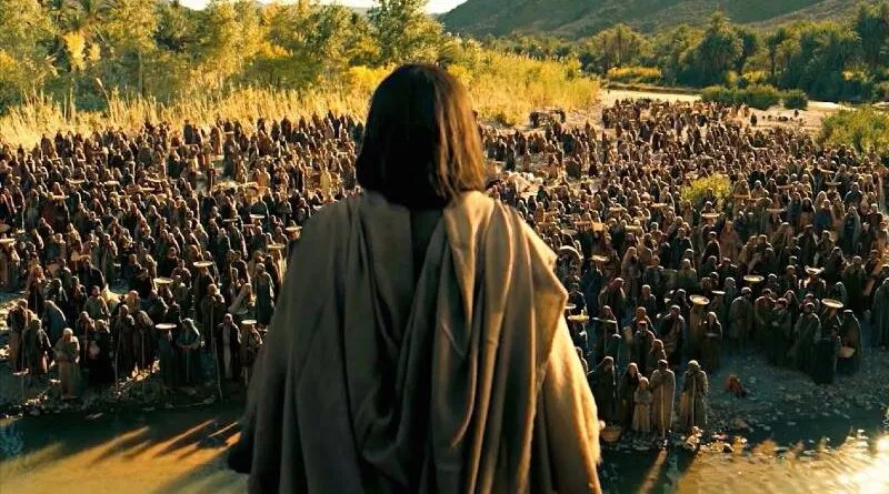 Pintura de Jesus diante de uma multidão