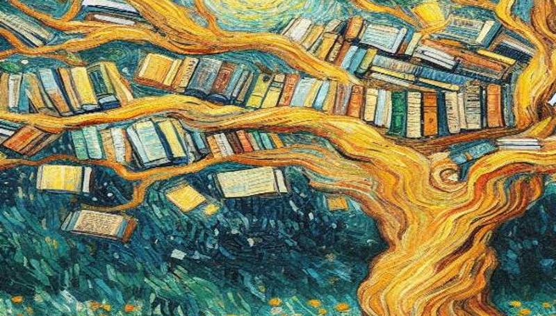 árvore com livros no lugar dos frutos